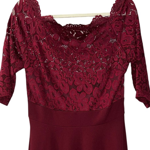 Vintage Style Dress Burgundy Lace Off Shoulder Fit & Flare Midi Romantic Glam XL - Picture 4 of 11